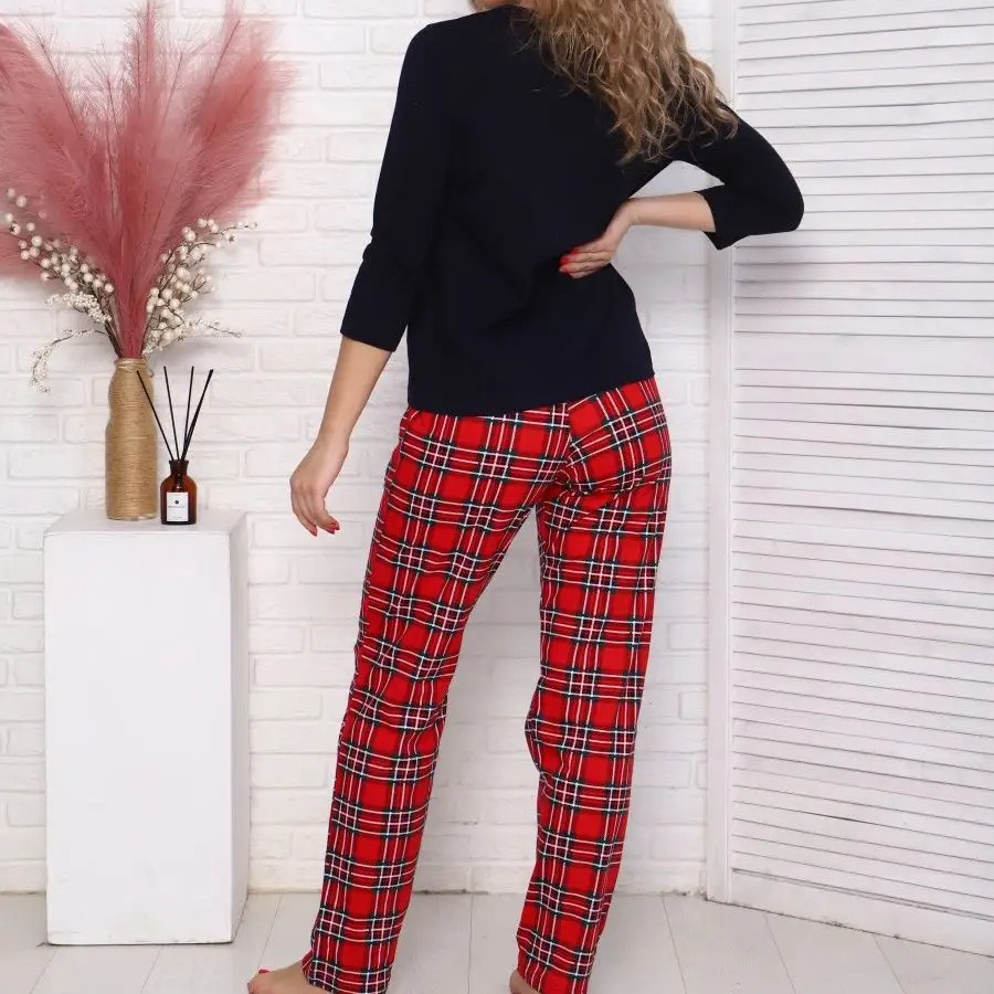 Women's loungewear, checkered, with Christmas print, long