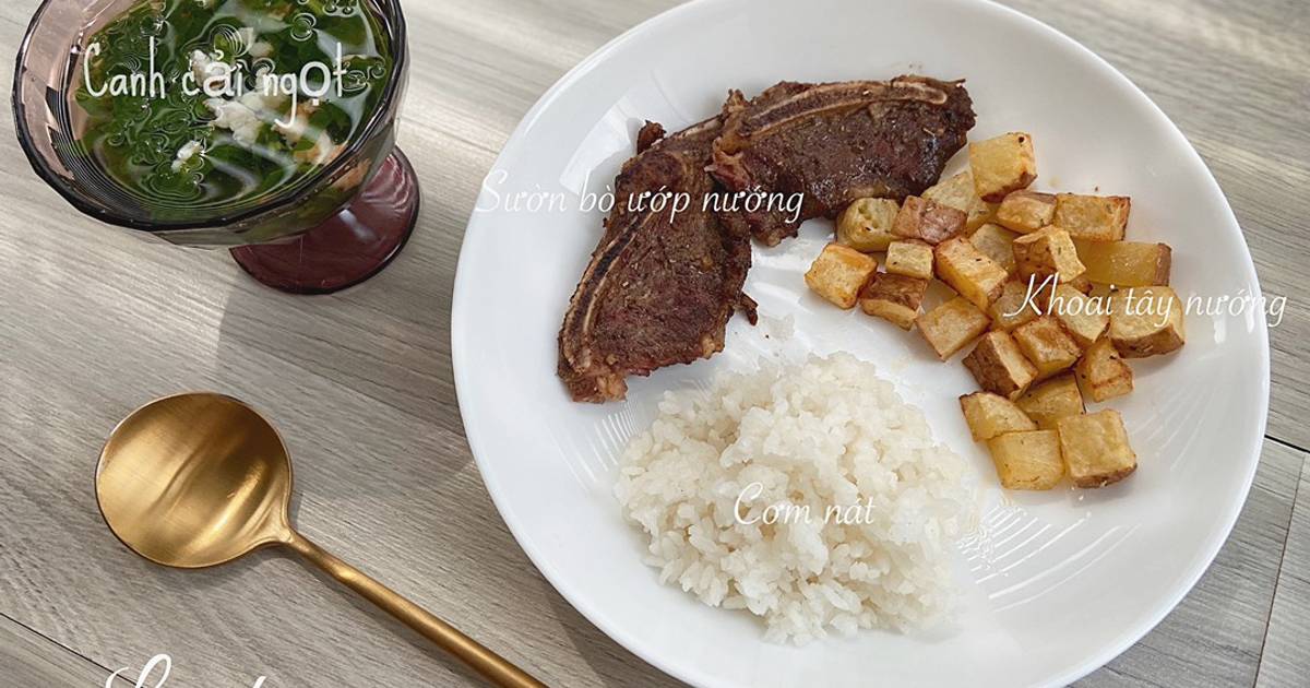 Sườn bò ướp nướng - khoai tây nướng - ăn dặm