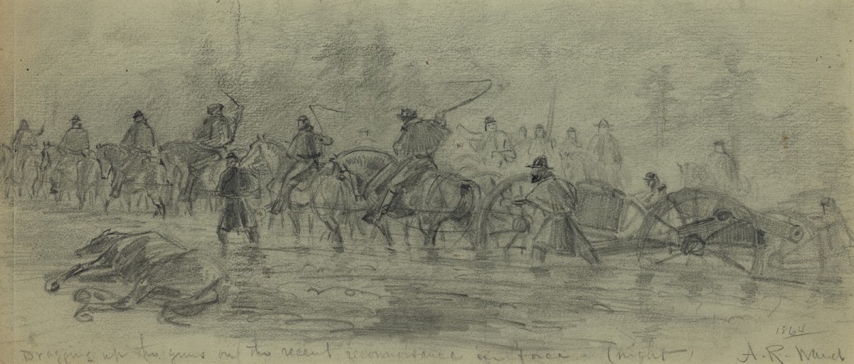 Dragging up the guns on the recent reconnoisance in force night 1864 1864