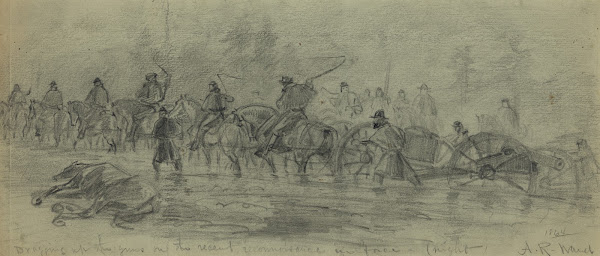 Dragging up the guns on the recent reconnoisance in force night 1864 1864