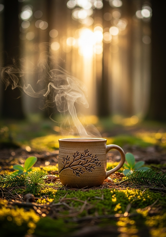 Cozy Steaming Forest Coffee