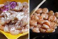 Bắp cải bào sợi, rửa sạch để ráo. Tôm bóc vỏ, bỏ đầu, đuôi, chỉ đen, rửa sạch và ướp cùng bột bắp. Bắc chảo lên bếp, cho dầu vào đun nóng và chiên chín tôm. Khi tôm chín, bạn cho vào chén trộn đều cùng sốt chua ngọt Thái Lan, sốt mayonnaise.