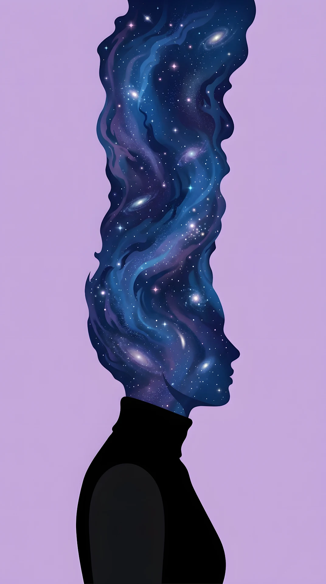 Surreal Digital Illustration of a Person Merging into a Starry Blue Galaxy - Free 4K mobile Wallpaper