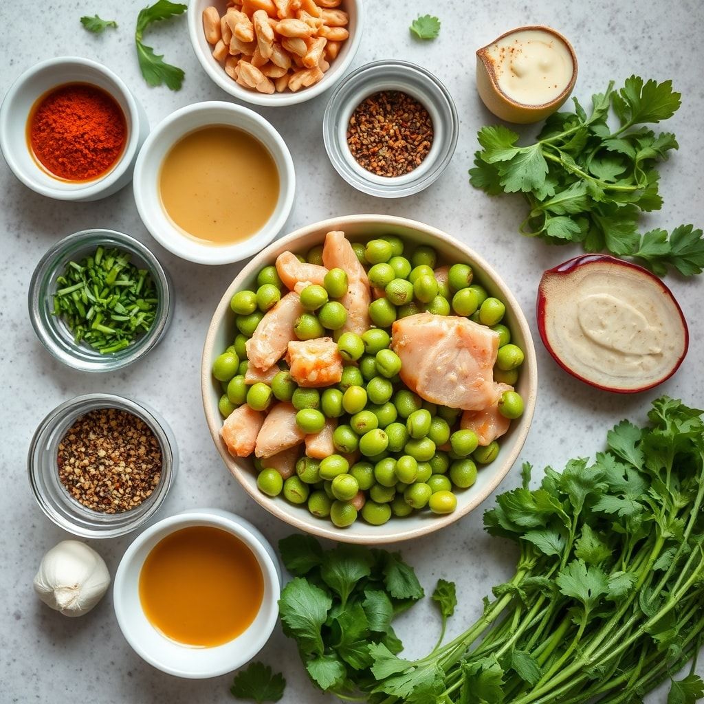 Ingredients for Crunchy Asian Edamame Salad with Peanut Dressing – Quick 30-Minute Meal