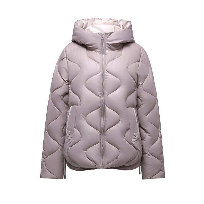 Short ladies' quilted jacket, shiny, with hood