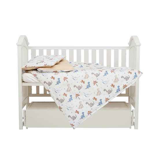 Детское сменное постельное белье 4 эл Twins Satin Limited Dino Tropics серый/синий