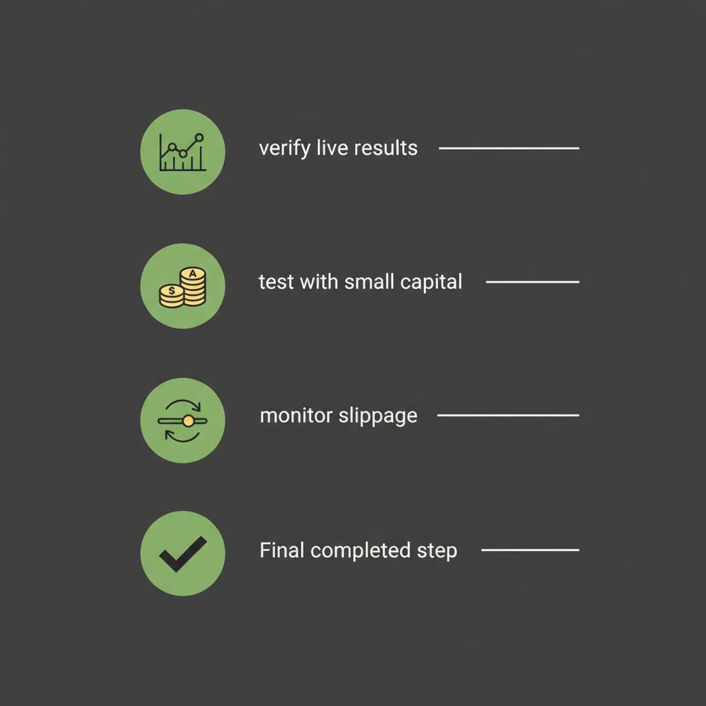 Minimalist 2D vector checklist for best automated crypto trading platform in Finance Police brand colors on dark full bleed background
