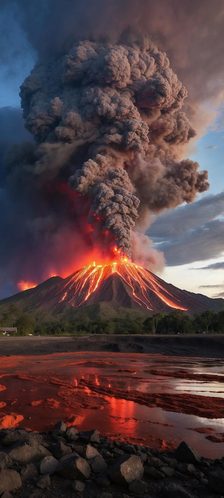 Volcano Eruption With Lava Flow - Nature Photography Full HD iPhone Wallpaper (1080x2400)
