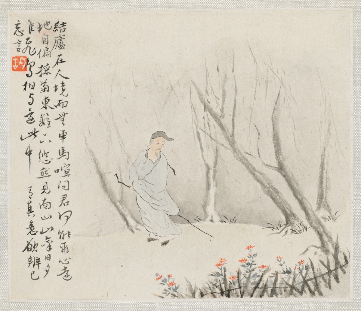 An Old Man with a Staff walks a Wooded Path 1700s