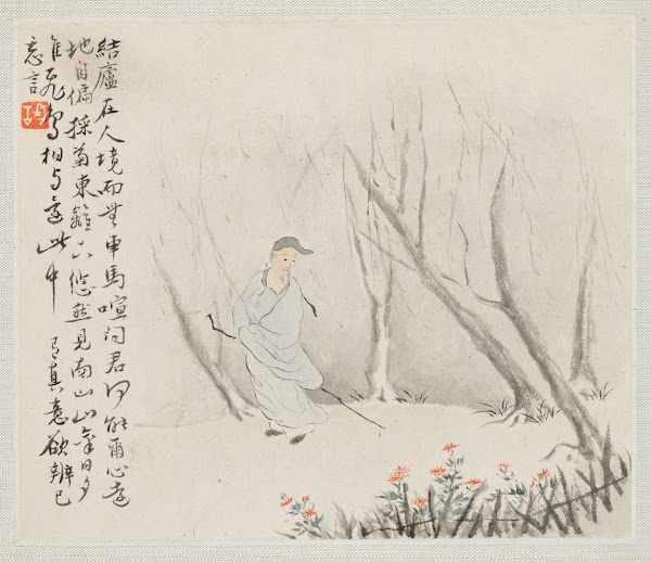 An Old Man with a Staff walks a Wooded Path 1700s