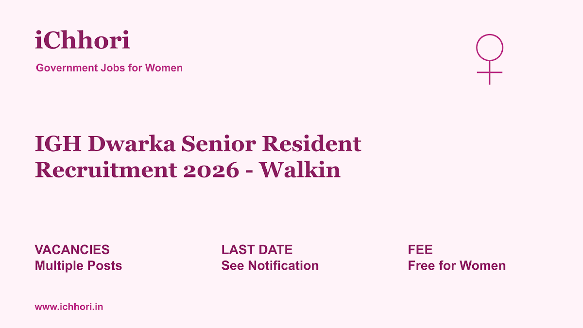 IGH Dwarka Senior Resident Recruitment 2026 - Walkin - iChhori