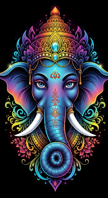 Psychedelic Ganesha Deity Portrait Art - Free mobile Wallpaper