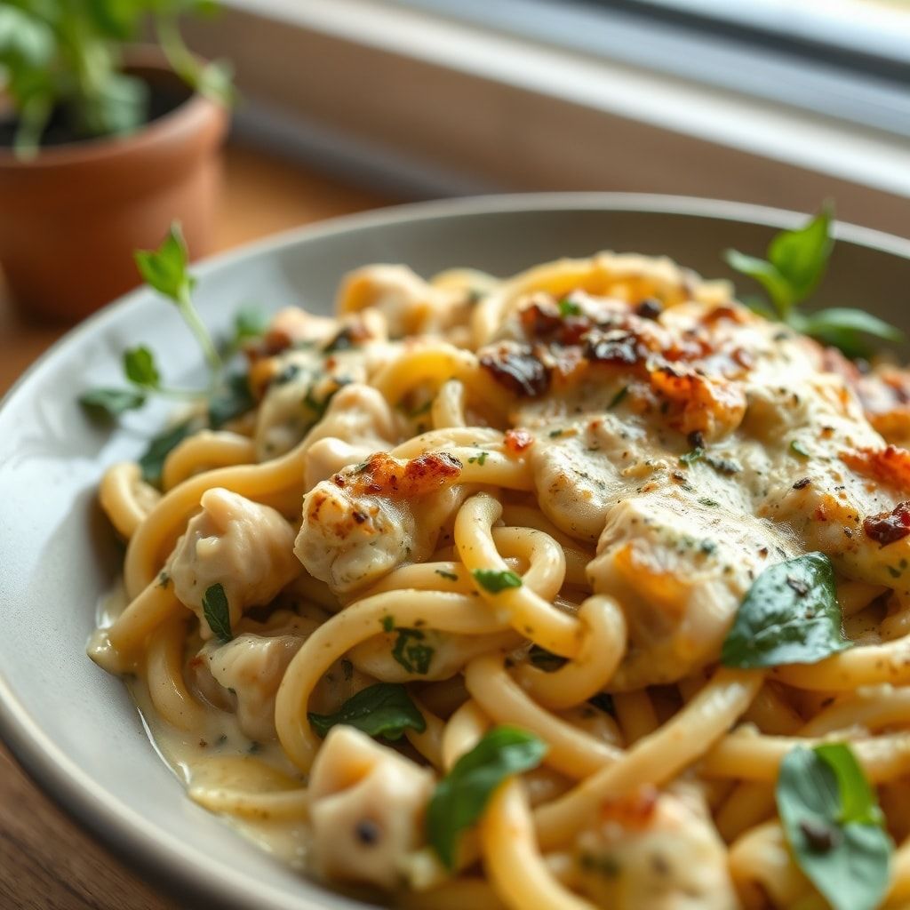 Creamy Pesto Chicken Pasta Bake – Easy Weeknight Comfort Food finished