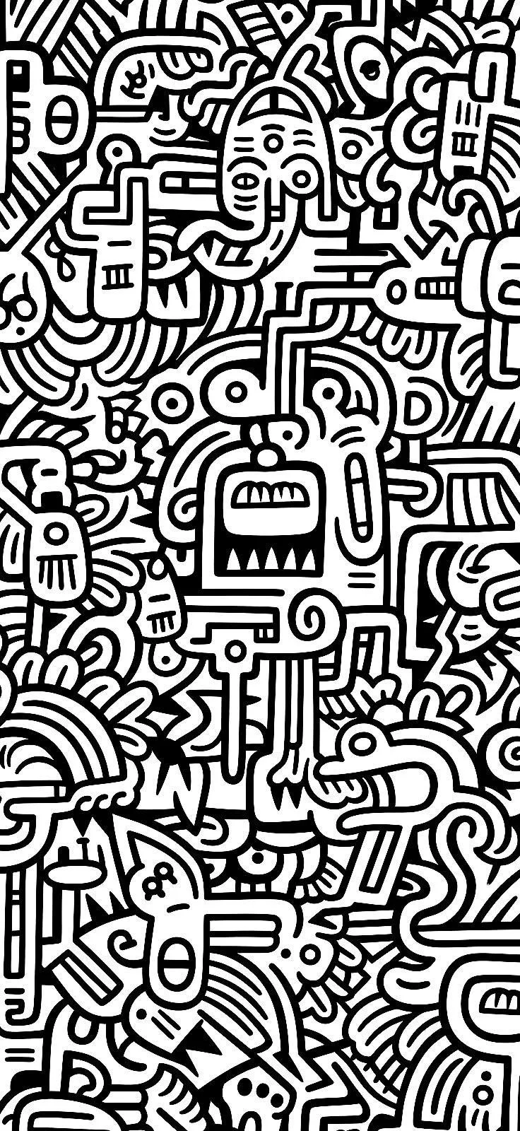 Black and White Doodle Pattern - Line Art iPhone Wallpaper (736x1600)