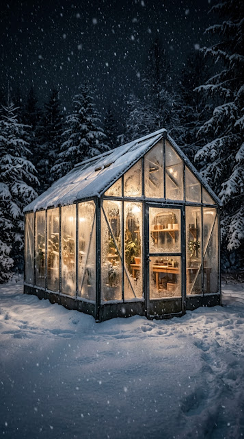 Frozen Glass Greenhouse in Midnight Forest Wallpaper - Free mobile Wallpaper