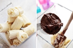 Chuẩn bị nguyên liệu. Nutella là loại sốt được bày bán rất nhiều ở siêu thị, bạn có thể tìm mua để dàng. Chuối lột vỏ, cắt nhỏ. Cho chuối vào máy xay sinh tố cùng nutella, sau đó cho sữa hạnh nhân vào, xay nhuyễn hỗn hợp.
