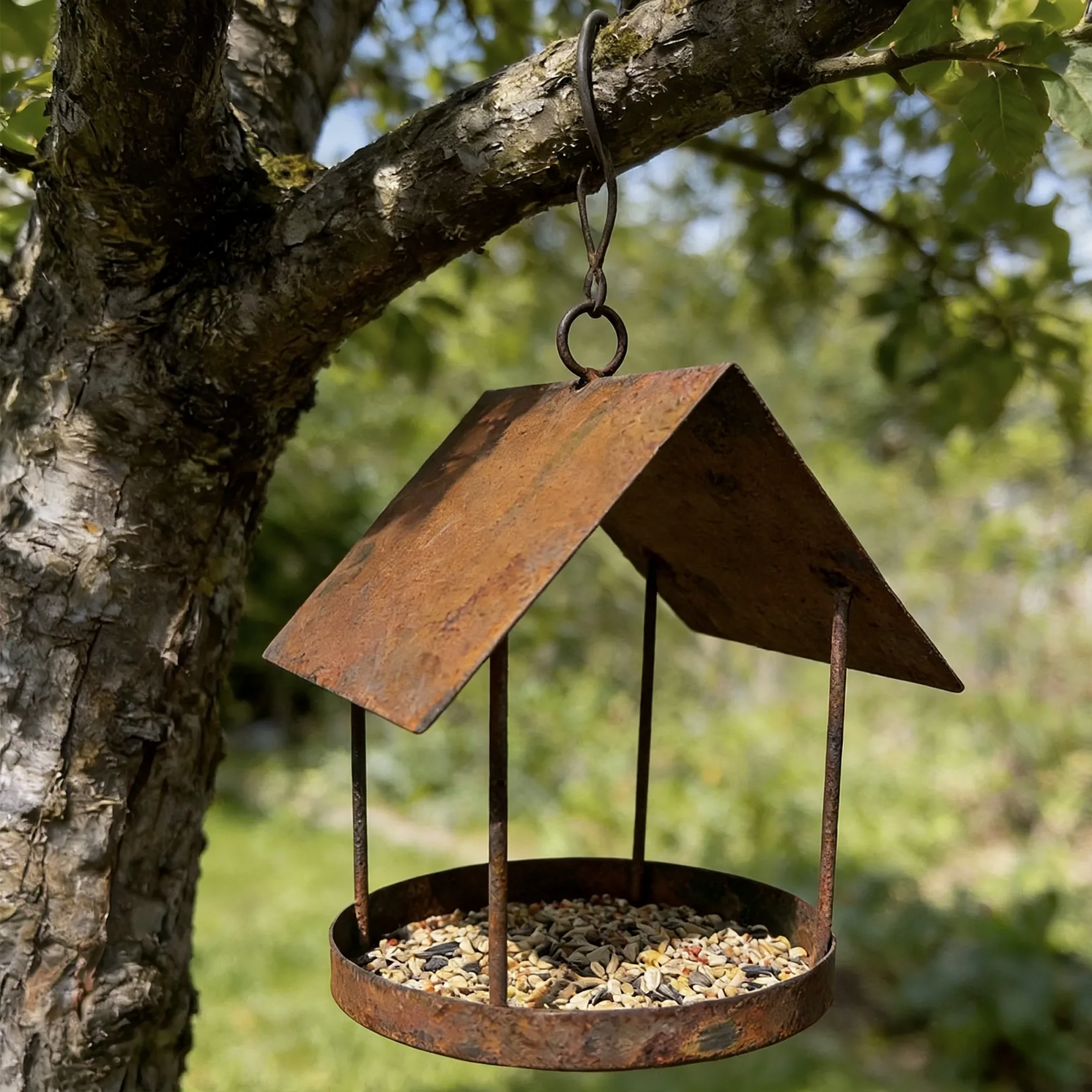 Hanging iron bird feeder for the garden