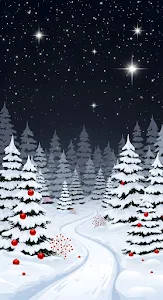 Snowy Christmas Forest Path Under Starry Night Sky Art
