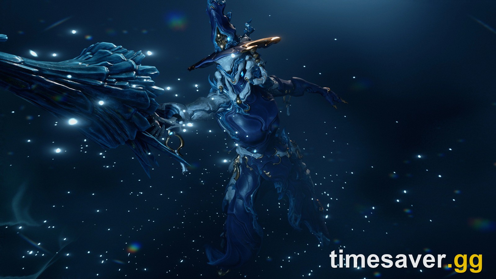 Narin swinging her ice rapier Neote in combat, surrounded by cold energy and snow particles