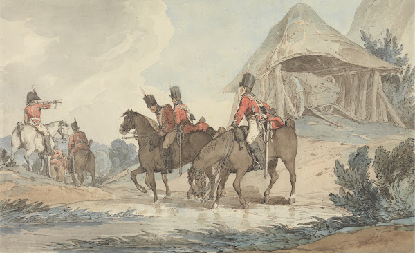 Cavalrymen Passing Through a Stream Being Mustered by a Trumpeter