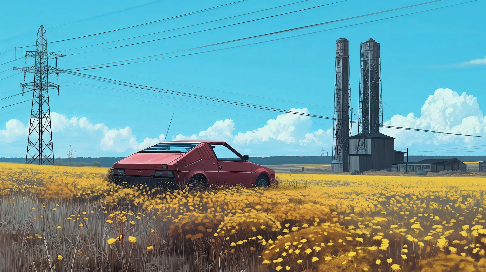A Stunning Illustration, Ai Art, Car, Field, Yellow 5K Desktop and Mobile Wallpaper Background (5824x3264)