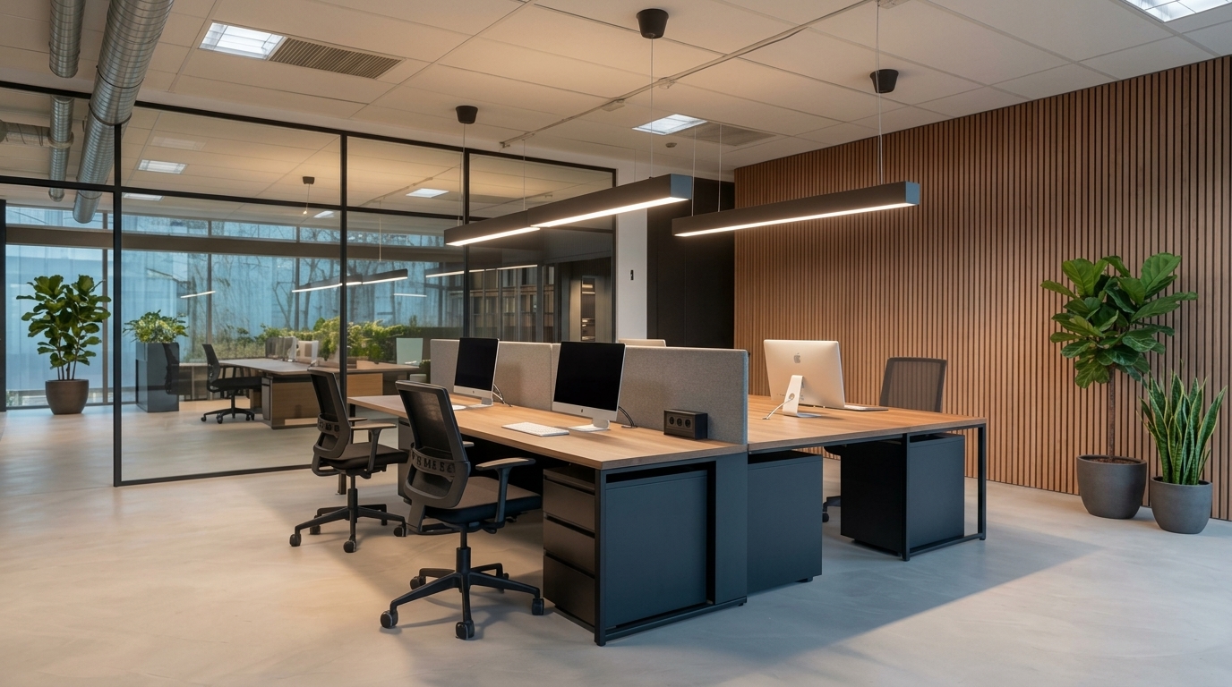 Standar ukuran panjang dan lebar meja kerja kantor workstation 4 staff
