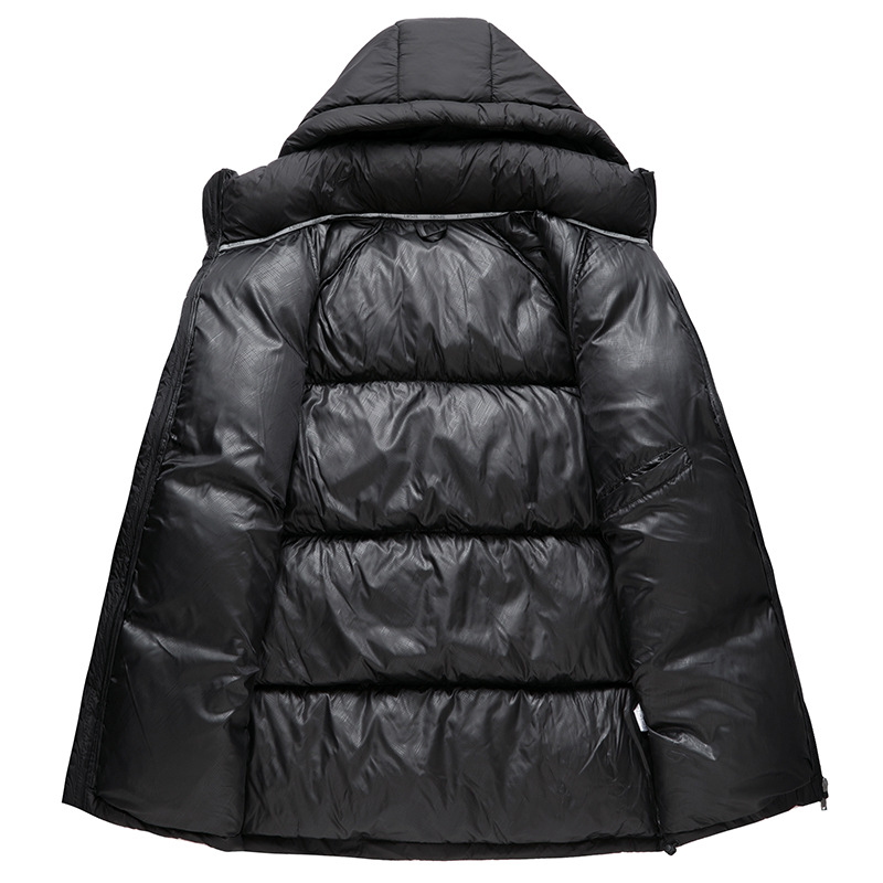 Padded men's jacket, short, with stand-up collar