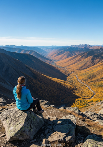Hiker Overlooking an Autumn Valley