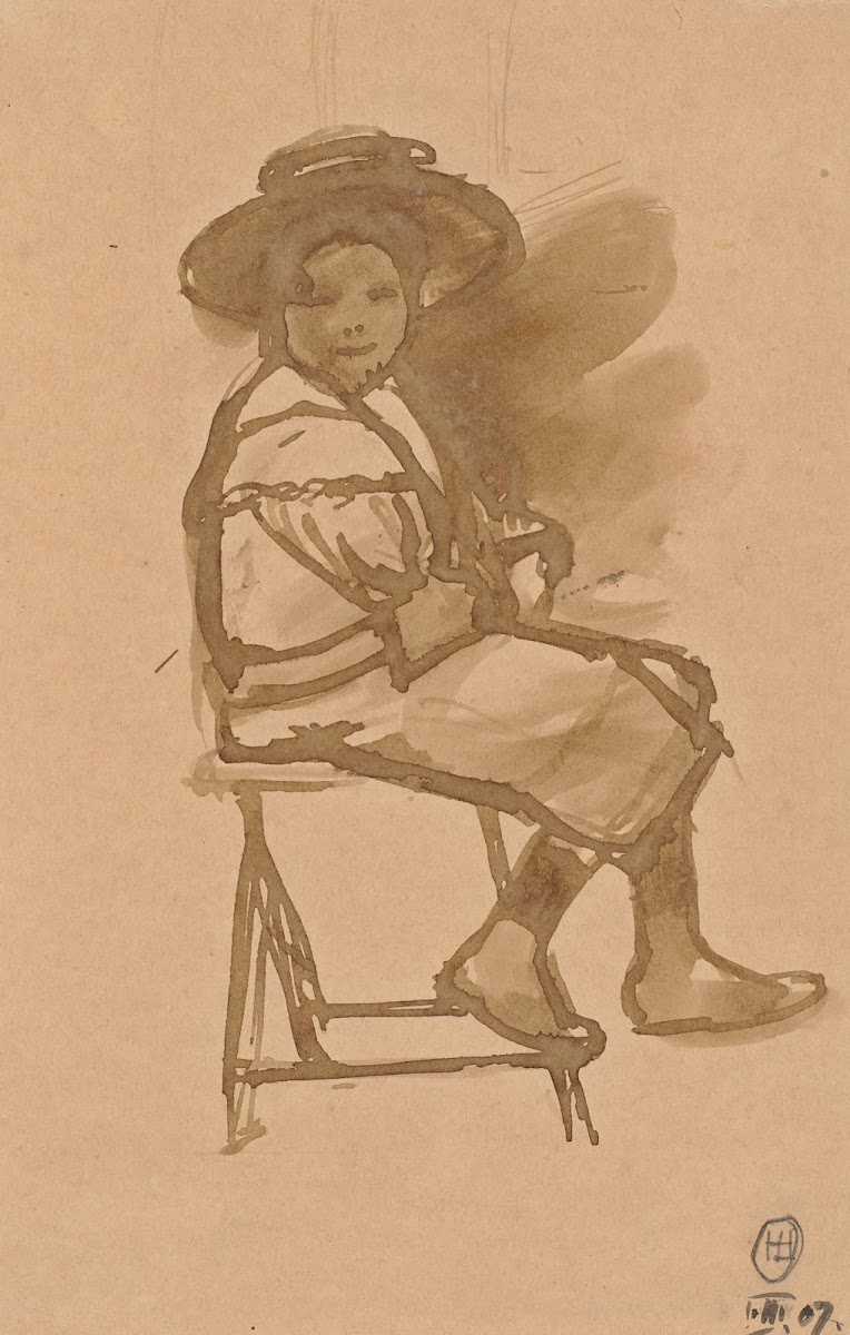 Frau mit Hut auf einem Stuhl sitzend 1907