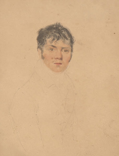 Half portrait of a gentlemen body outlined in pencil face in watercolor 1809 184