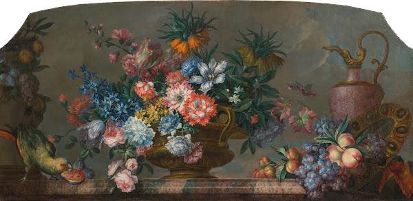 Flowerpiece with Vases and a Parrot
