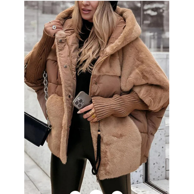 Women's puffer jacket, loosely fitted, with contrast details