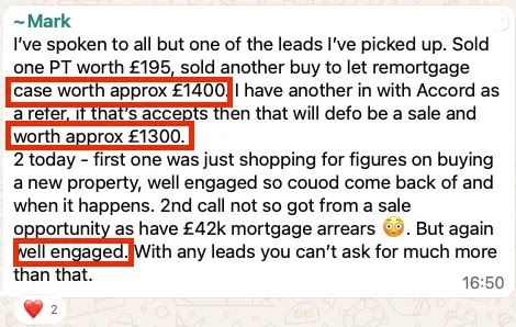 1 closed at £1,400. 1 potential at £1,300.