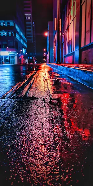 Night City, Street, Wet, Neon, Reflection 5K iPhone Wallpaper Background
