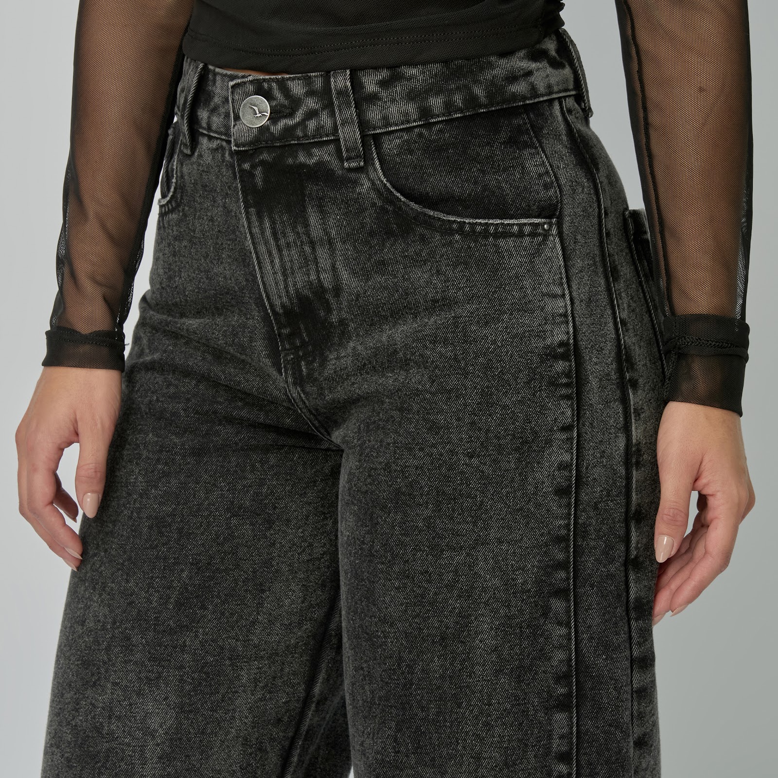 Jean dama Barrel Straight rígido, color Gris oscuro - Vista 8
