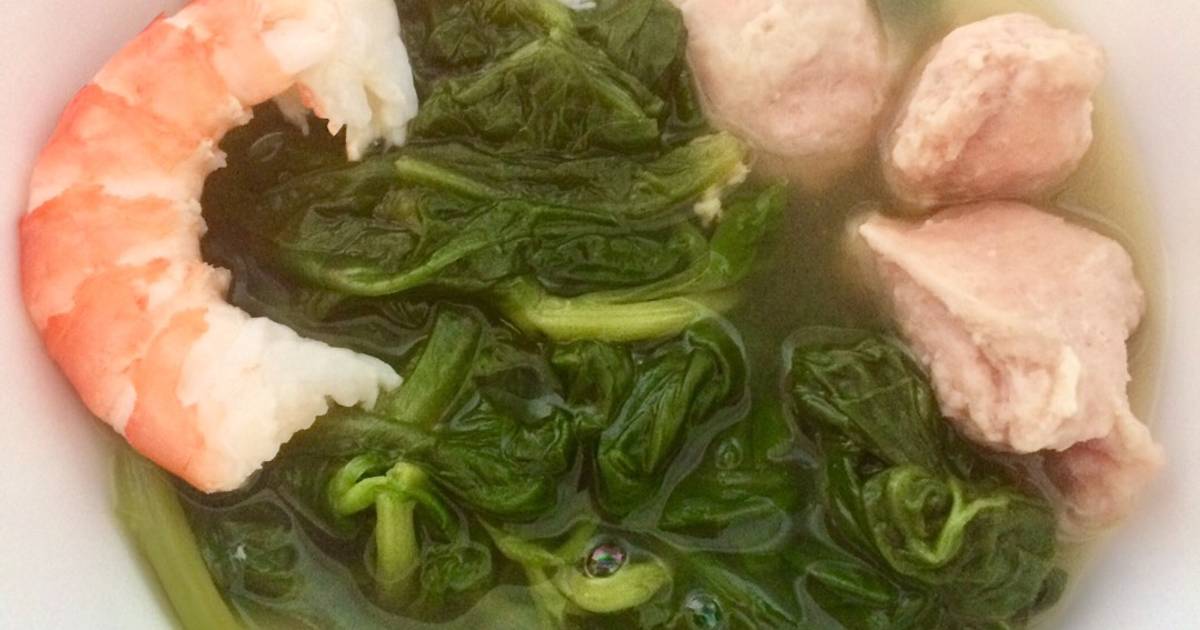 Canh mồng tơi với tôm sú và giò sống
