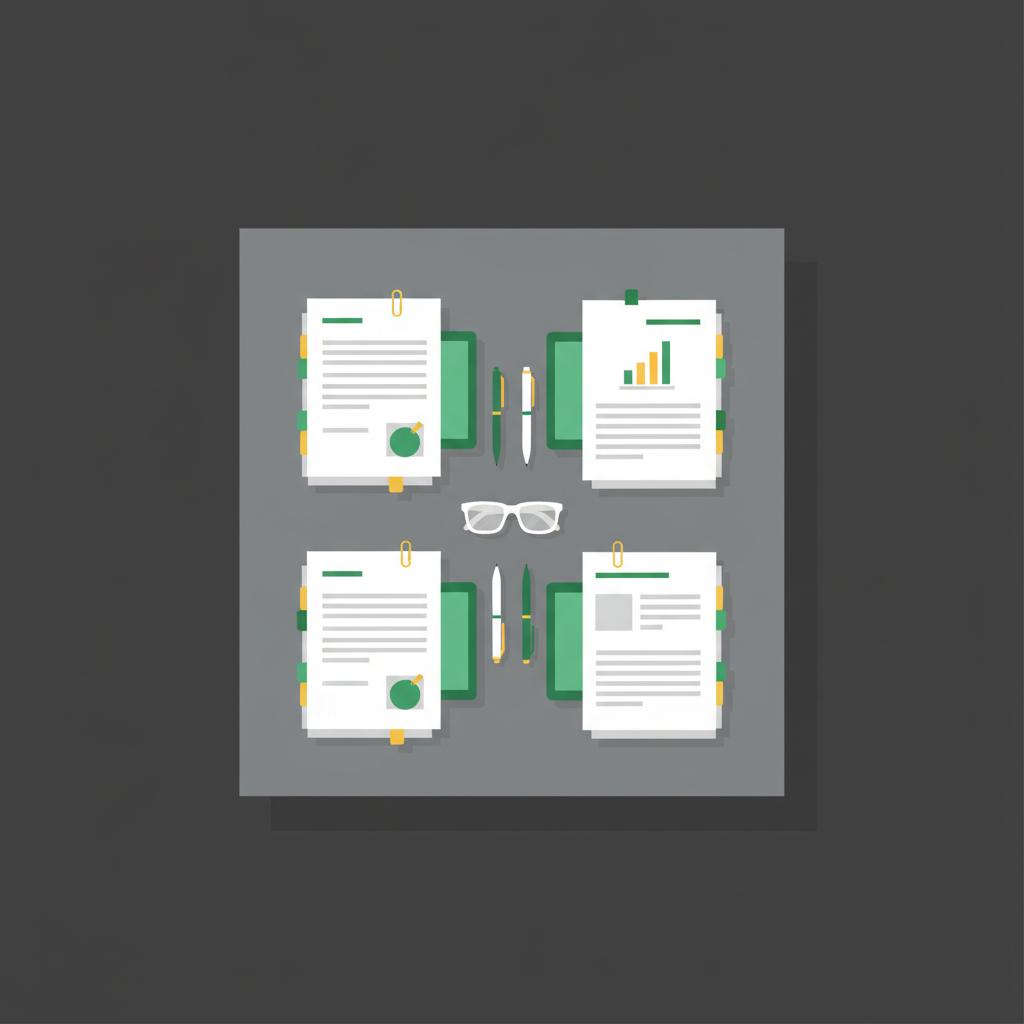 Minimalist 2D vector top down of two sets of offer documents on a table representing negotiation and comparison how do you start a hedge fund