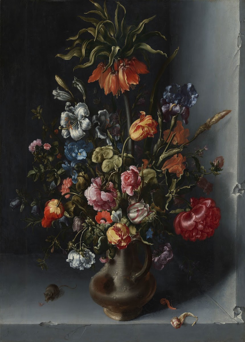 Bloemstilleven met een keizerskroon in een stenen nis 1613