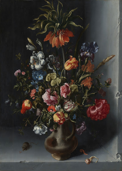Bloemstilleven met een keizerskroon in een stenen nis 1613