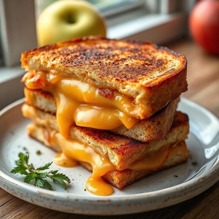 Hot Honey Apple Cheddar Bacon Grilled Cheese Recipe: Sweet, Crispy & Cheesy Delight finished