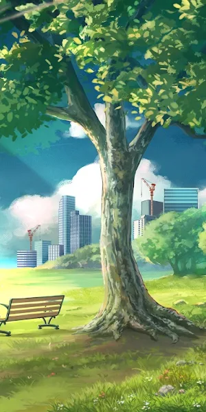 Park Bench Overlooking Modern City 4K Wallpaper Background