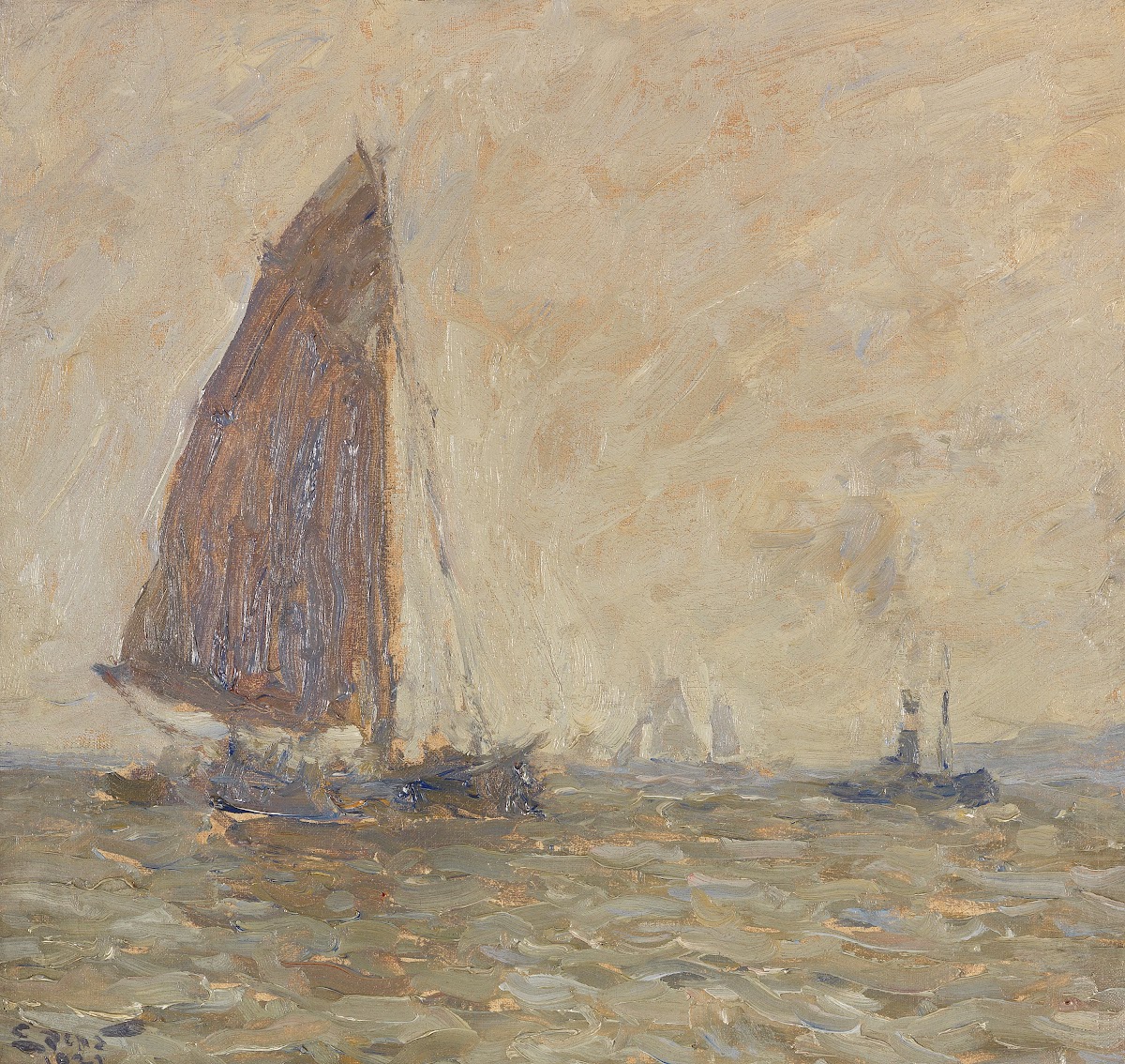 Segelkutter und Barkasse auf der Elbe 1921