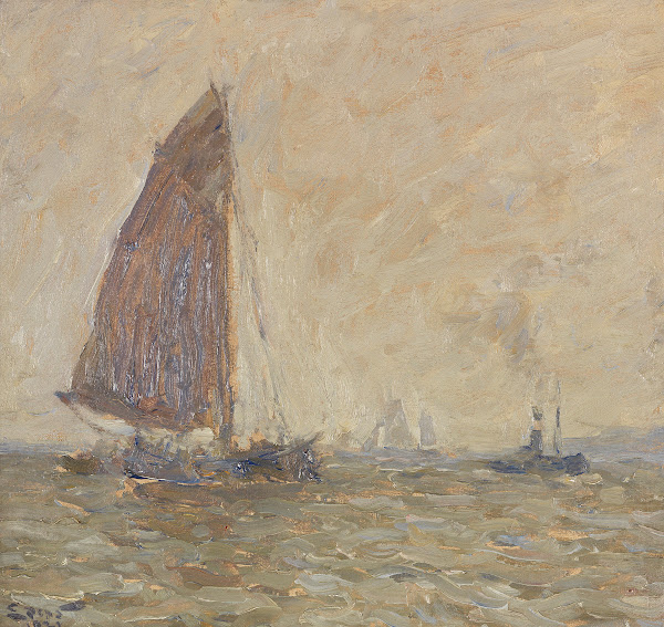 Segelkutter und Barkasse auf der Elbe 1921