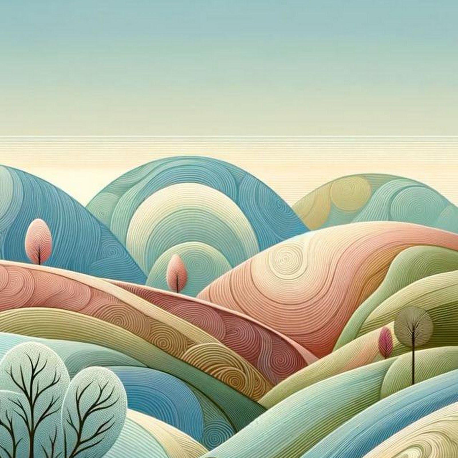 Download Abstract Landscape, Pastel Colors, Rolling Hills, Nature Illustration iPhone