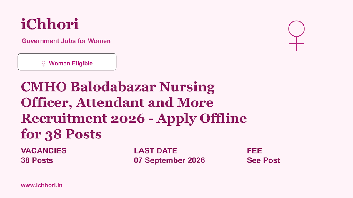 CMHO Balodabazar Nursing Officer, Attendant and More Recruitment 2026 - Apply Offline for 38 Posts - iChhori