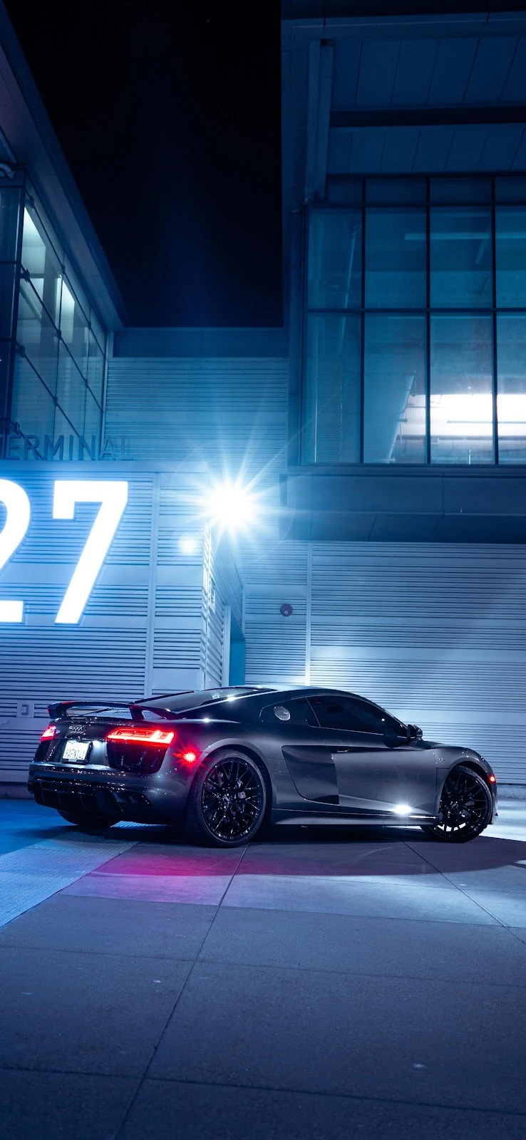 Audi R8 At Night Terminal - Automotive Photography 4K iPhone Wallpaper (2370x5136)