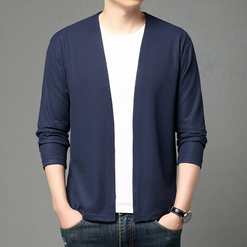 Men's cardigan, solid color, lightweight, for spring and autumn
