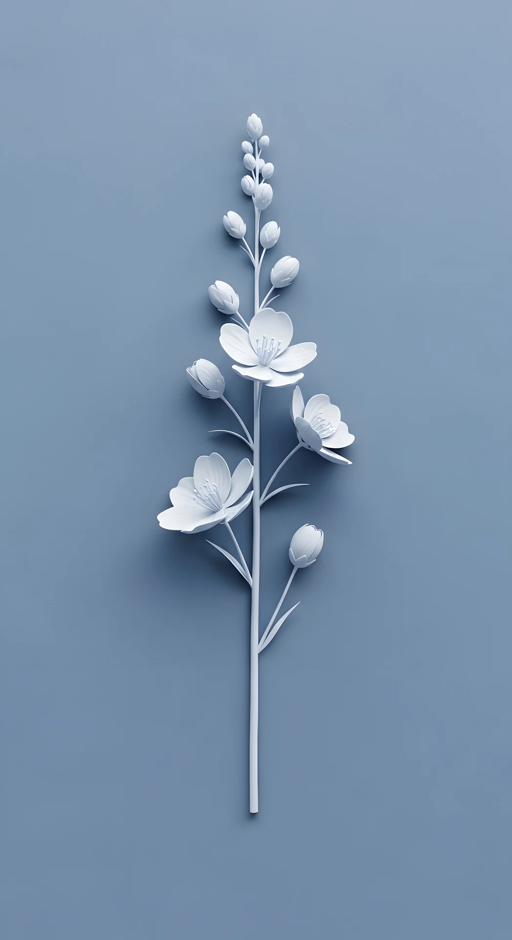 Minimalist Monochromatic Blue Flower Stem 3D Relief on Solid Blue Background - Free 4K mobile Wallpaper