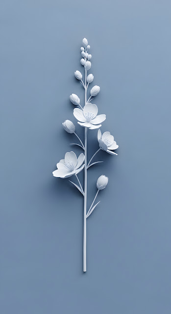 Minimalist Monochromatic Blue Flower Stem 3D Relief on Solid Blue Background - Free mobile Wallpaper