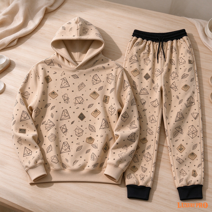 AOP Full Print Double Hood Hoodie - 320G + Full Print Sweatpants - 300G